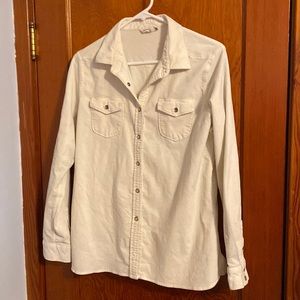 💜💜 WOOLWICH Ladies SnapUp Long Sleeve Corduroy Yellow Top Size L